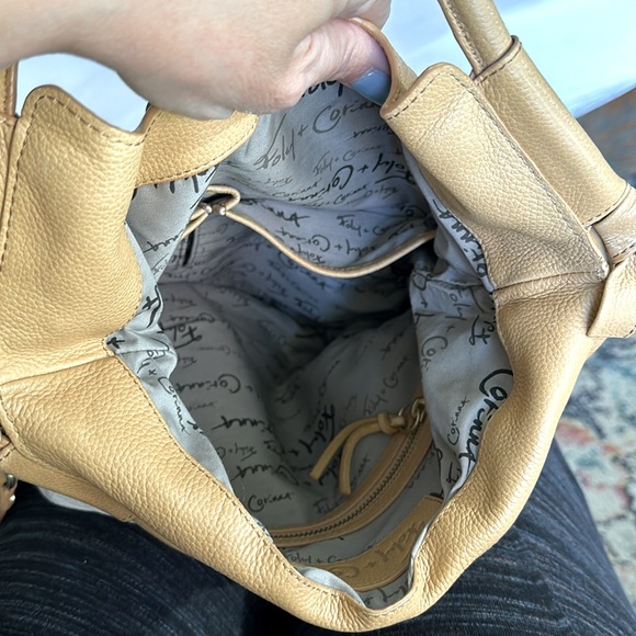 Foley & Corrina cross body clutch bag cream and pumpkin colored pebble leather. - Picture 8 of 8